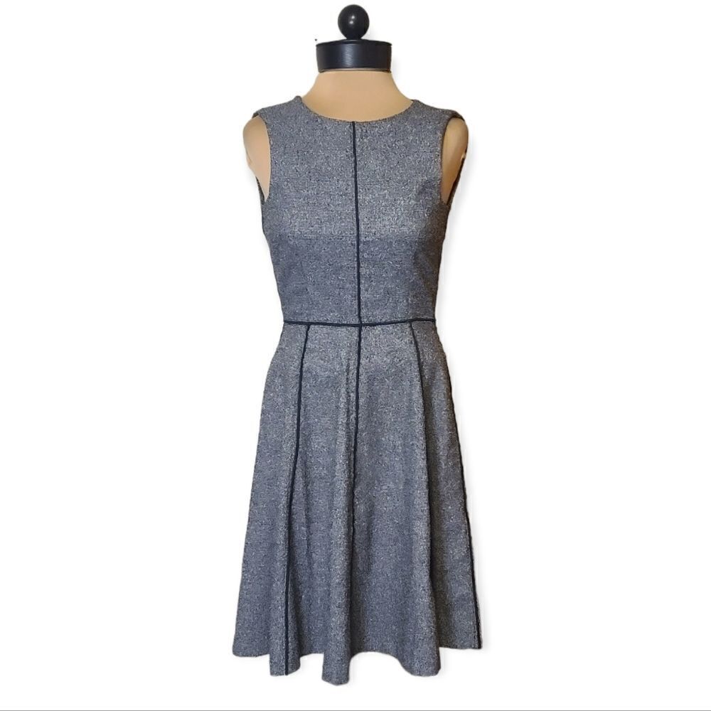H&M Tweed Sleeveless Fit Flare Grey and White Dress Size 2